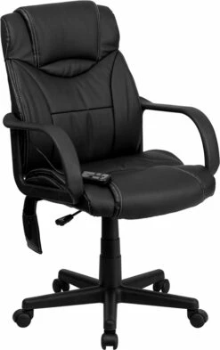 Mid-Back Massaging Black Leather Executive Swivel Chair With Arms - By Flash Furniture - Madison Seating
