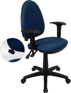 Mid-Back Navy Blue Fabric Multifunction Swivel Task Chair With Adjustable Lumbar Support And Adjustable Arms - By Flash Furniture - Madison Seating