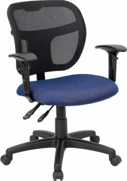 Mid-Back Navy Blue Mesh Swivel Task Chair With Adjustable Arms - By Flash Furniture - Madison Seating