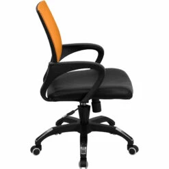 Mid-Back Orange Mesh Swivel Task Chair With Black Leather Seat And Arms - By Flash Furniture - Madison Seating -furniture Shop Mid Back Orange Mesh Swivel Task Chair with Black Leather Seat and Arms by Flash Furniture 2
