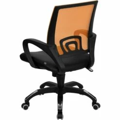 Mid-Back Orange Mesh Swivel Task Chair With Black Leather Seat And Arms - By Flash Furniture - Madison Seating -furniture Shop Mid Back Orange Mesh Swivel Task Chair with Black Leather Seat and Arms by Flash Furniture 3