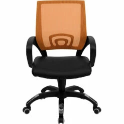 Mid-Back Orange Mesh Swivel Task Chair With Black Leather Seat And Arms - By Flash Furniture - Madison Seating -furniture Shop Mid Back Orange Mesh Swivel Task Chair with Black Leather Seat and Arms by Flash Furniture 6