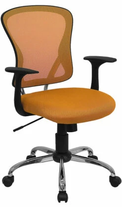 Mid-Back Orange Mesh Swivel Task Chair With Chrome Base And Arms - By Flash Furniture - Madison Seating