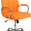 Mid-Back Orange Vinyl Executive Swivel Chair With Chrome Base And Arms - By Flash Furniture - Madison Seating