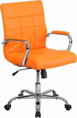 Mid-Back Orange Vinyl Executive Swivel Chair With Chrome Base And Arms - By Flash Furniture - Madison Seating