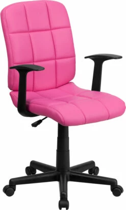 Mid-Back Pink Quilted Vinyl Swivel Task Chair With Arms - By Flash Furniture - Madison Seating