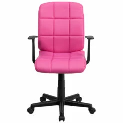 Mid-Back Pink Quilted Vinyl Swivel Task Chair With Arms - By Flash Furniture - Madison Seating -furniture Shop Mid Back Pink Quilted Vinyl Swivel Task Chair with Arms by Flash Furniture 3