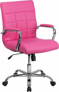 Mid-Back Pink Vinyl Executive Swivel Chair With Chrome Base And Arms - By Flash Furniture - Madison Seating