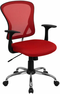 Mid-Back Red Mesh Swivel Task Chair With Chrome Base And Arms - By Flash Furniture - Madison Seating
