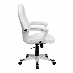 Mid-Back White Leather Executive Swivel Chair With Arms - By Flash Furniture - Madison Seating -furniture Shop Mid Back White Leather Executive Swivel Chair with Arms by Flash Furniture 2