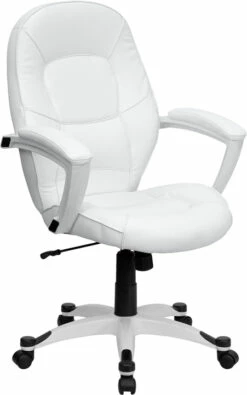 Mid-Back White Leather Executive Swivel Chair With Arms - By Flash Furniture - Madison Seating