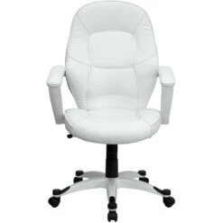 Mid-Back White Leather Executive Swivel Chair With Arms - By Flash Furniture - Madison Seating -furniture Shop Mid Back White Leather Executive Swivel Chair with Arms by Flash Furniture 6