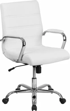 Mid-Back White Leather Executive Swivel Chair With Chrome Base And Arms - By Flash Furniture - Madison Seating