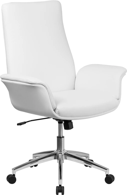 Mid-Back White Leather Executive Swivel Chair With Flared Arms - By Flash Furniture - Madison Seating 3 Mid-Back White Leather Executive Swivel Chair With Flared Arms - By Flash Furniture - Madison Seating