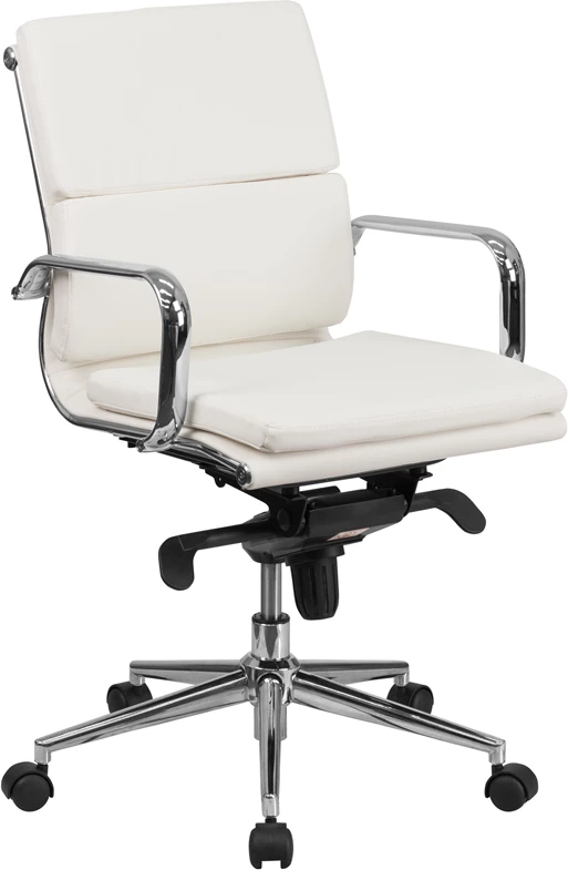 Mid-Back White Leather Executive Swivel Chair With Synchro-Tilt Mechanism And Arms - By Flash Furniture - Madison Seating 3 Mid-Back White Leather Executive Swivel Chair With Synchro-Tilt Mechanism And Arms - By Flash Furniture - Madison Seating