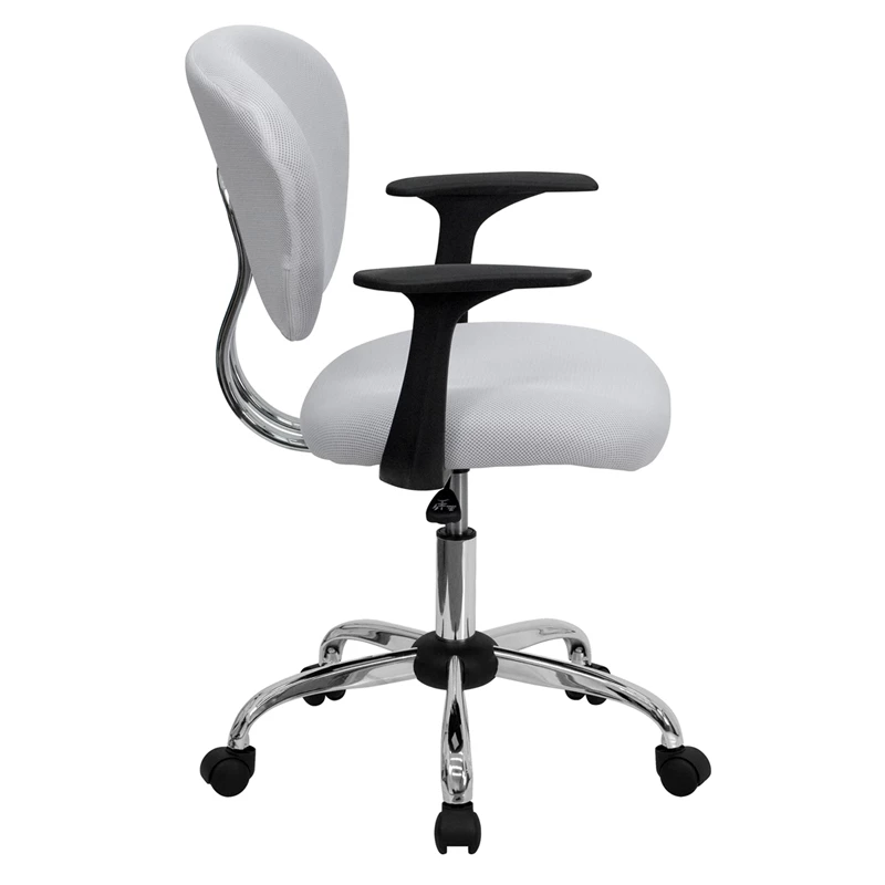 Mid-Back White Mesh Swivel Task Chair With Chrome Base And Arms - By Flash Furniture - Madison Seating 4 Mid-Back White Mesh Swivel Task Chair With Chrome Base And Arms - By Flash Furniture - Madison Seating - Image 2