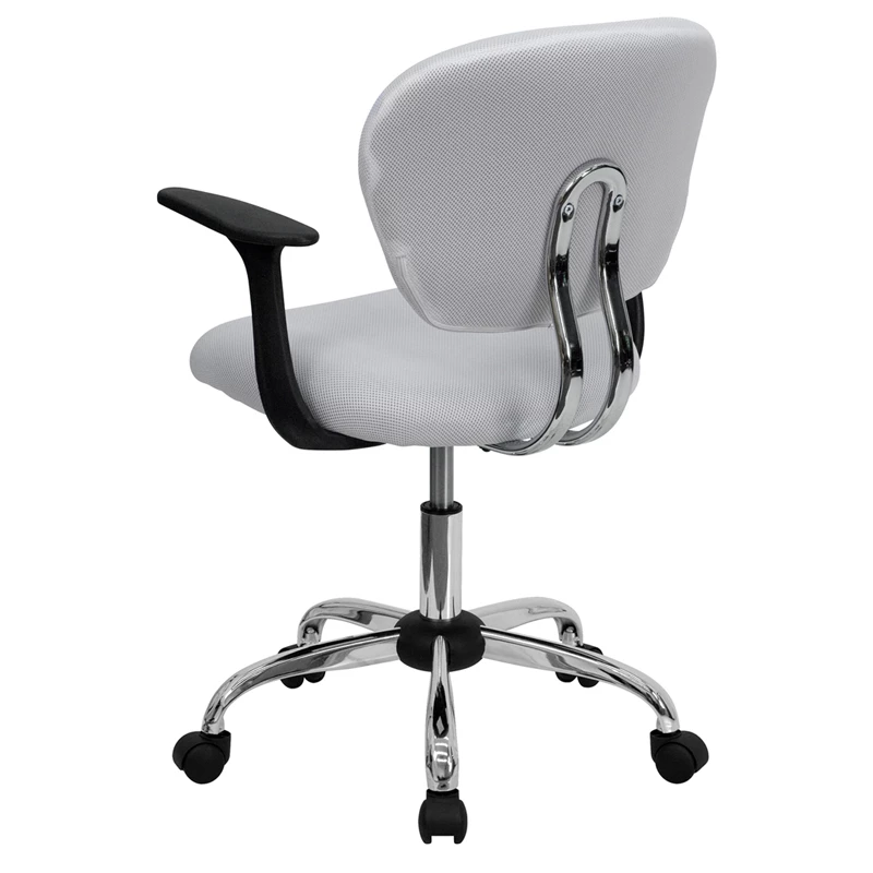 Mid-Back White Mesh Swivel Task Chair With Chrome Base And Arms - By Flash Furniture - Madison Seating 5 Mid-Back White Mesh Swivel Task Chair With Chrome Base And Arms - By Flash Furniture - Madison Seating - Image 3