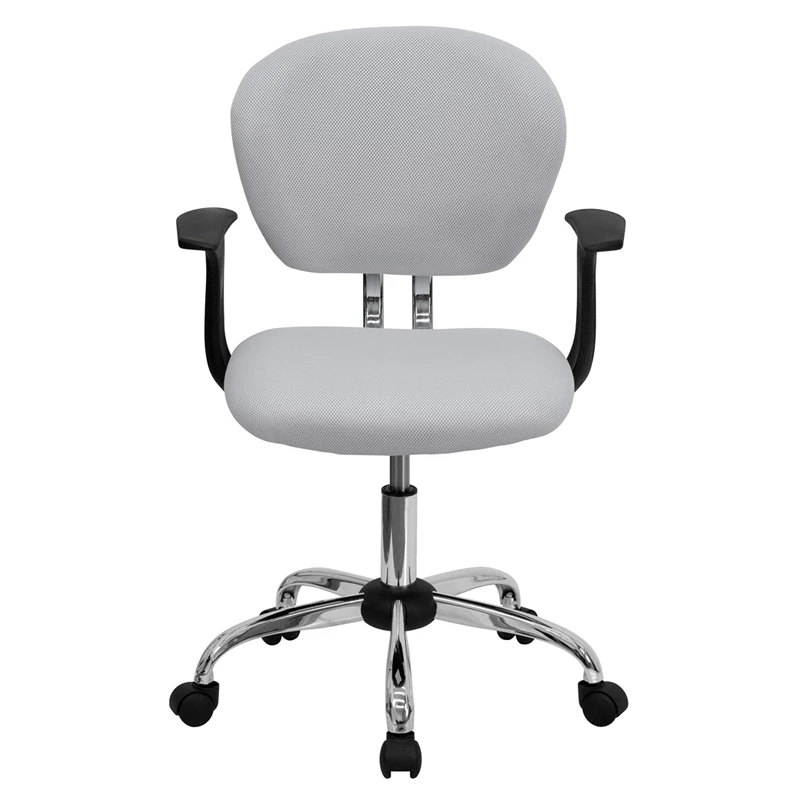 Mid-Back White Mesh Swivel Task Chair With Chrome Base And Arms - By Flash Furniture - Madison Seating 6 Mid-Back White Mesh Swivel Task Chair With Chrome Base And Arms - By Flash Furniture - Madison Seating - Image 4