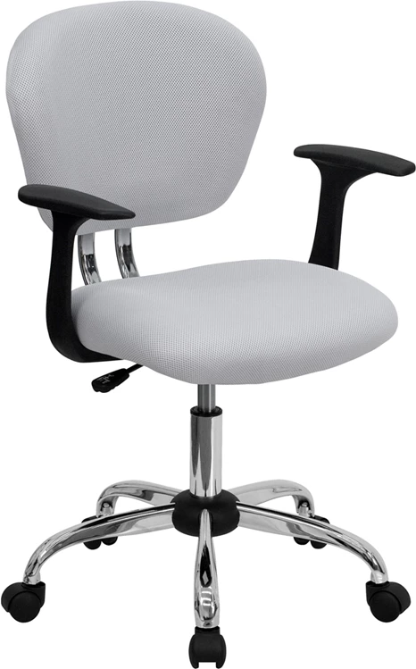 Mid-Back White Mesh Swivel Task Chair With Chrome Base And Arms - By Flash Furniture - Madison Seating 3 Mid-Back White Mesh Swivel Task Chair With Chrome Base And Arms - By Flash Furniture - Madison Seating