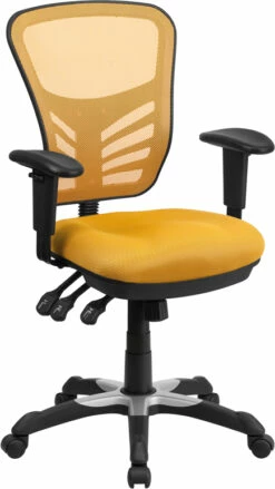 Mid-Back Yellow-Orange Mesh Multifunction Executive Swivel Chair With Adjustable Arms - By Flash Furniture - Madison Seating