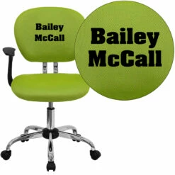 Personalized Mid-Back Apple Green Mesh Swivel Task Chair With Chrome Base And Arms - By Flash Furniture - Madison Seating