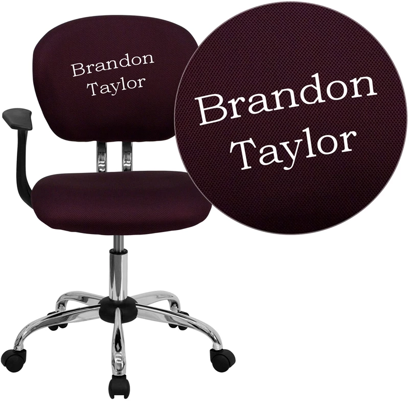 Personalized Mid-Back Burgundy Mesh Swivel Task Chair With Chrome Base And Arms - By Flash Furniture - Madison Seating 3 Personalized Mid-Back Burgundy Mesh Swivel Task Chair With Chrome Base And Arms - By Flash Furniture - Madison Seating