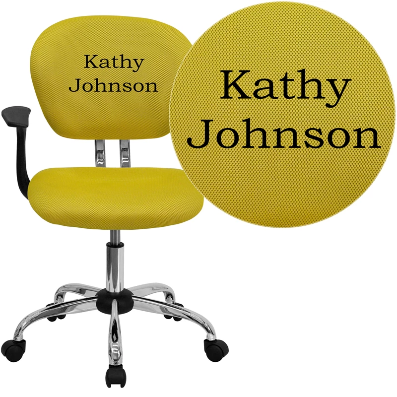 Personalized Mid-Back Yellow Mesh Swivel Task Chair With Chrome Base And Arms - By Flash Furniture - Madison Seating 3 Personalized Mid-Back Yellow Mesh Swivel Task Chair With Chrome Base And Arms - By Flash Furniture - Madison Seating