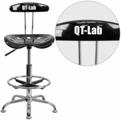 Personalized Vibrant Black And Chrome Drafting Stool With Tractor Seat - By Flash Furniture - Madison Seating