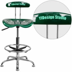 Personalized Vibrant Green And Chrome Drafting Stool With Tractor Seat - By Flash Furniture - Madison Seating