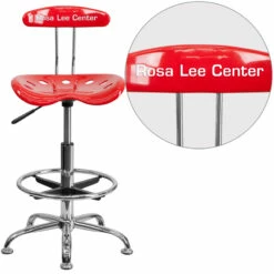 Personalized Vibrant Red And Chrome Drafting Stool With Tractor Seat - By Flash Furniture - Madison Seating