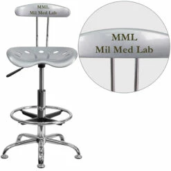 Personalized Vibrant Silver And Chrome Drafting Stool With Tractor Seat - By Flash Furniture - Madison Seating
