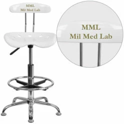 Personalized Vibrant White And Chrome Drafting Stool With Tractor Seat - By Flash Furniture - Madison Seating