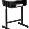 Student Desk With Grey Top And Adjustable Height Black Pedestal Frame - By Flash Furniture - Madison Seating -furniture Shop Student Desk with Grey Top and Adjustable Height Black Pedestal Frame by Flash Furniture