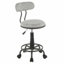 Swift Industrial Task Chair In Grey Metal And Light Grey Faux Leather By LumiSource - Madison Seating