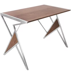 Tetra Office Desk In Walnut - Stainless Steel By LumiSource - Madison Seating