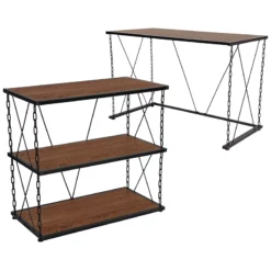 Vernon Hills Collection Antique Wood Grain Finish Computer Desk And Two Shelf Bookshelf With Chain Accent Metal Frame By Flash Furniture - Madison Seating