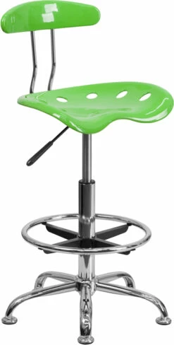 Vibrant Apple Green And Chrome Drafting Stool With Tractor Seat - By Flash Furniture - Madison Seating