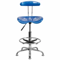 Vibrant Bright Blue And Chrome Drafting Stool With Tractor Seat - By Flash Furniture - Madison Seating -furniture Shop Vibrant Bright Blue and Chrome Drafting Stool with Tractor Seat by Flash Furniture 3