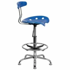 Vibrant Bright Blue And Chrome Drafting Stool With Tractor Seat - By Flash Furniture - Madison Seating -furniture Shop Vibrant Bright Blue and Chrome Drafting Stool with Tractor Seat by Flash Furniture 5
