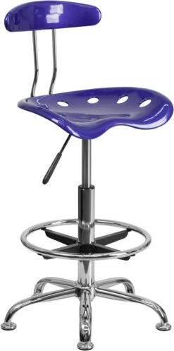 Vibrant Deep Blue And Chrome Drafting Stool With Tractor Seat - By Flash Furniture - Madison Seating