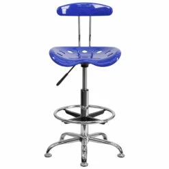 Vibrant Nautical Blue And Chrome Drafting Stool With Tractor Seat - By Flash Furniture - Madison Seating -furniture Shop Vibrant Nautical Blue and Chrome Drafting Stool with Tractor Seat by Flash Furniture 3