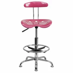 Vibrant Pink And Chrome Drafting Stool With Tractor Seat - By Flash Furniture - Madison Seating -furniture Shop Vibrant Pink and Chrome Drafting Stool with Tractor Seat by Flash Furniture 3