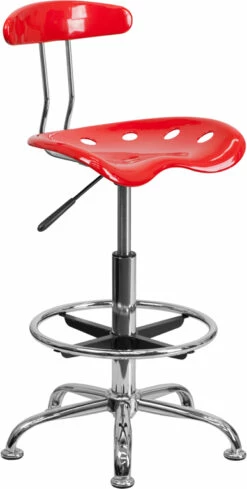 Vibrant Red And Chrome Drafting Stool With Tractor Seat - By Flash Furniture - Madison Seating