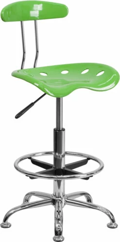 Vibrant Spicy Lime And Chrome Drafting Stool With Tractor Seat - By Flash Furniture - Madison Seating