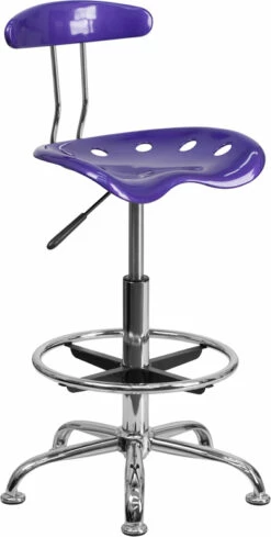Vibrant Violet And Chrome Drafting Stool With Tractor Seat - By Flash Furniture - Madison Seating