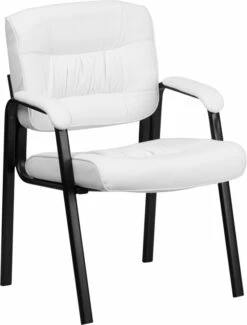 White Leather Executive Side Reception Chair With Black Frame Finish - By Flash Furniture - Madison Seating
