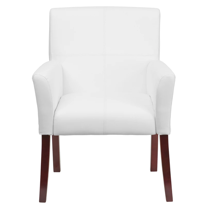 White Leather Executive Side Reception Chair With Mahogany Legs - By Flash Furniture - Madison Seating 6 White Leather Executive Side Reception Chair With Mahogany Legs - By Flash Furniture - Madison Seating - Image 4