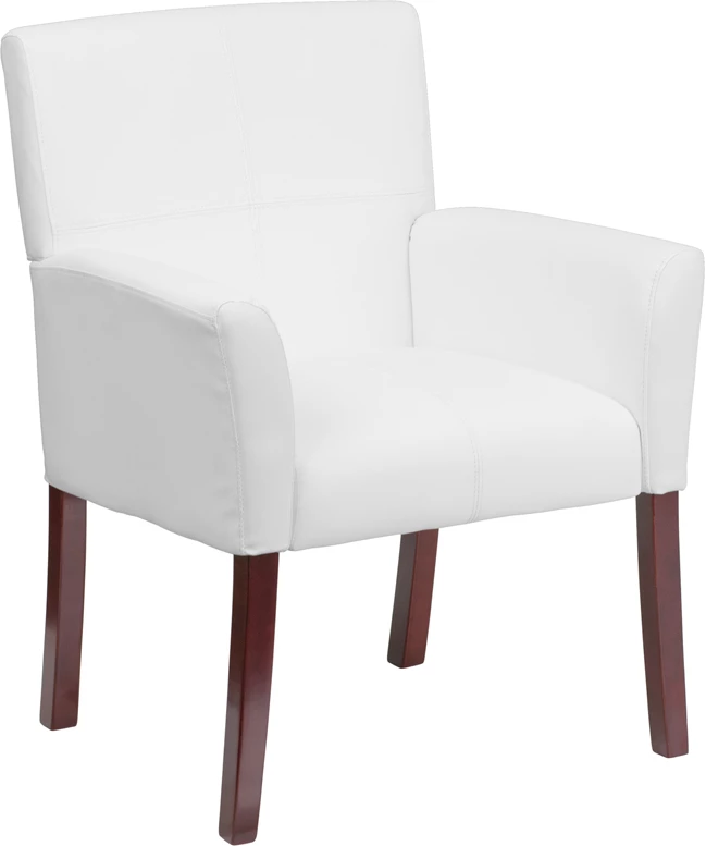 White Leather Executive Side Reception Chair With Mahogany Legs - By Flash Furniture - Madison Seating 3 White Leather Executive Side Reception Chair With Mahogany Legs - By Flash Furniture - Madison Seating